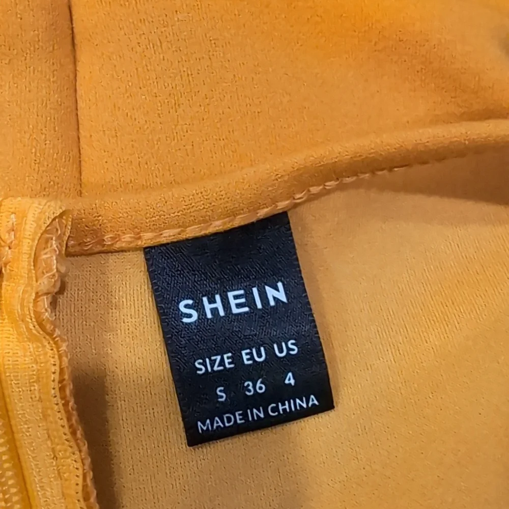 SHEIN Golden Yellow Volume Sleeve V Neck Cut Out Front Slit Back Midi Dress S